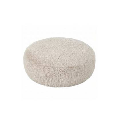 Pilo Poef Hair Stof Beige Rond Small van PTMD, lage ronde poef in beige hair stof op witte achtergrond