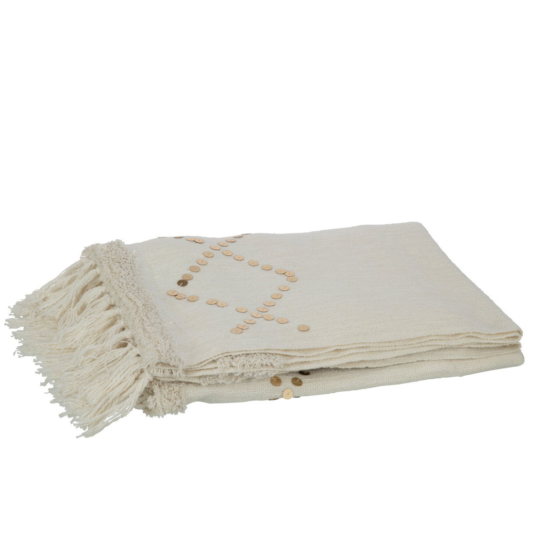 Plaid Diamond + Fringe Cotton/Sequins White/Gold