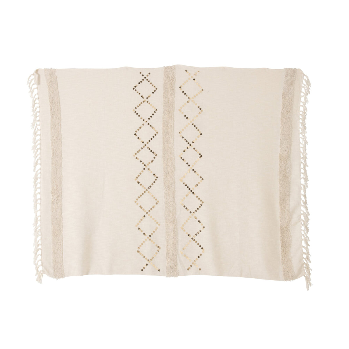 Plaid Diamond + Fringe Cotton/Sequins White/Gold