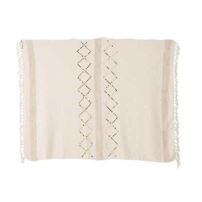 Plaid Diamond + Fringe Cotton/Sequins White/Gold