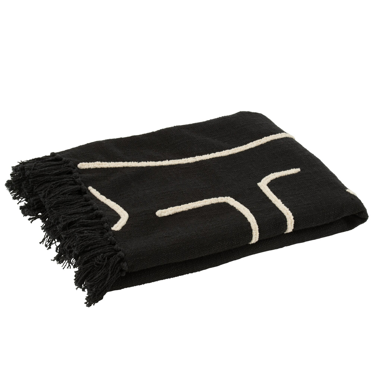 Plaid Stripes/Arcs Cotton Black/White 130x180cm