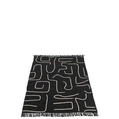 Plaid Stripes/Arcs Cotton Black/White 130x180cm