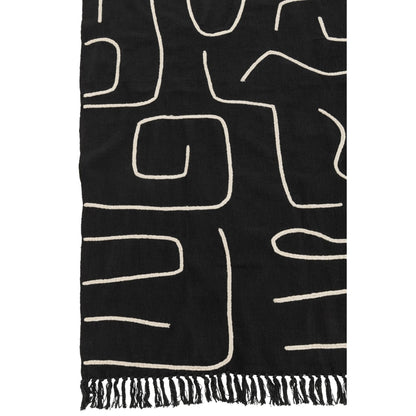 Plaid Stripes/Arcs Cotton Black/White 130x180cm