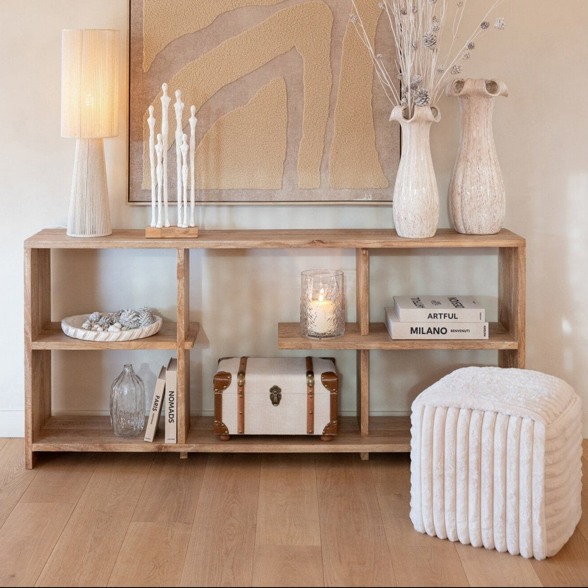 Pouf Ribbed Mdf White J-Line