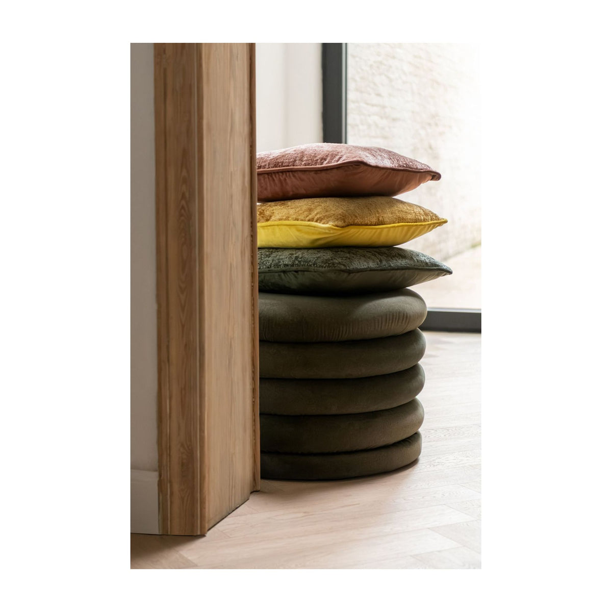 Pouf Mich Plywood/Fabric Dark Green J-Line