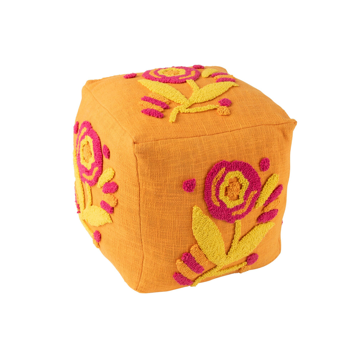 Square Flower Cotton Pouf Orange/Pink/Yellow J-Line