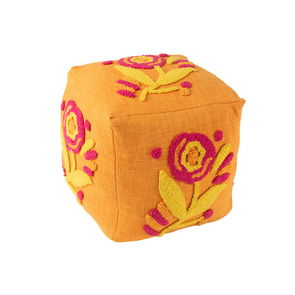 Square Flower Cotton Pouf Orange/Pink/Yellow J-Line
