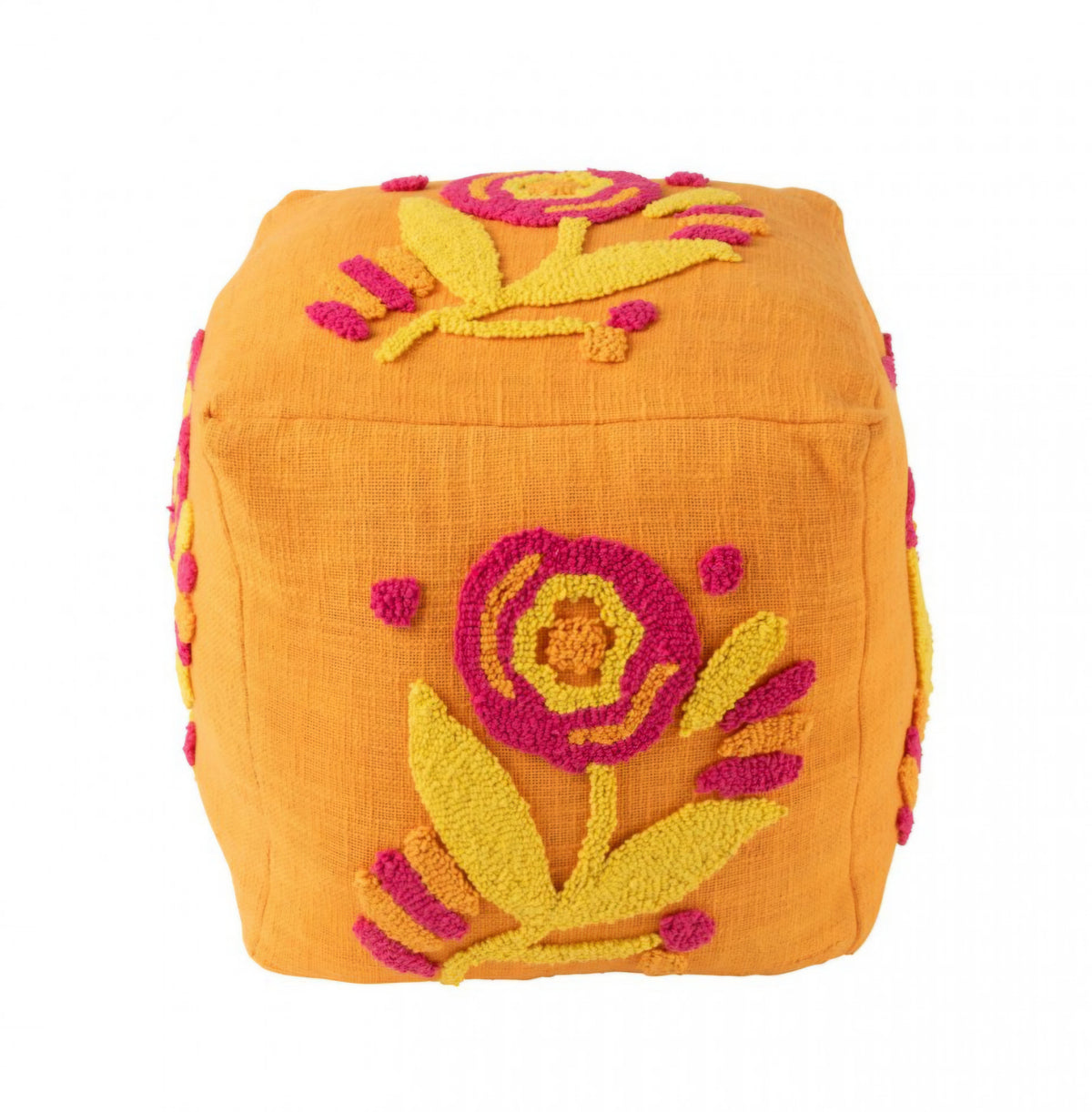 Square Flower Cotton Pouf Orange/Pink/Yellow J-Line