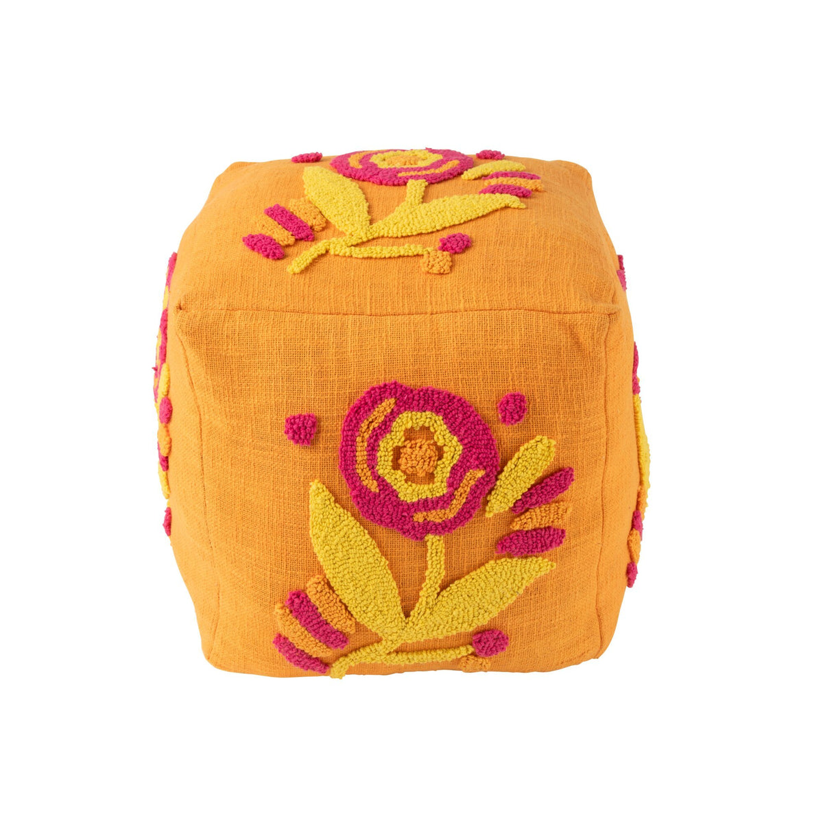 Square Flower Cotton Pouf Orange/Pink/Yellow J-Line