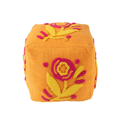 Square Flower Cotton Pouf Orange/Pink/Yellow J-Line