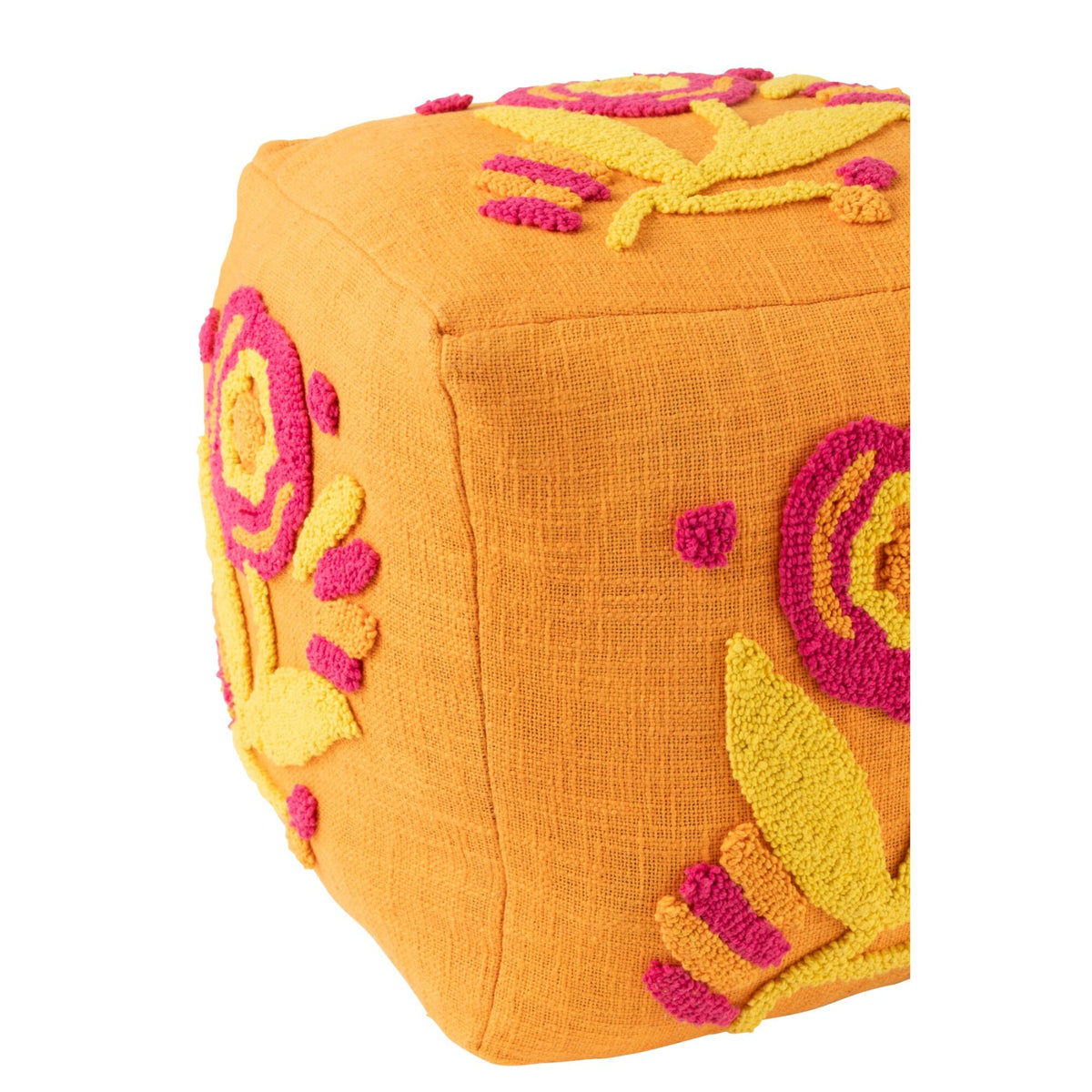 Square Flower Cotton Pouf Orange/Pink/Yellow J-Line