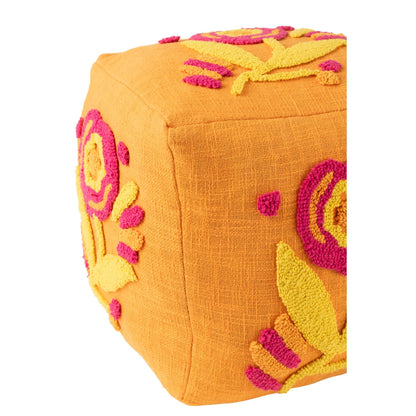 Square Flower Cotton Pouf Orange/Pink/Yellow J-Line