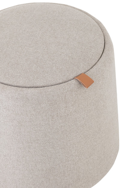 Poef/Bijzettafel Rond Textiel/Hout Beige - Poef - J-Line - livinglovely.nl