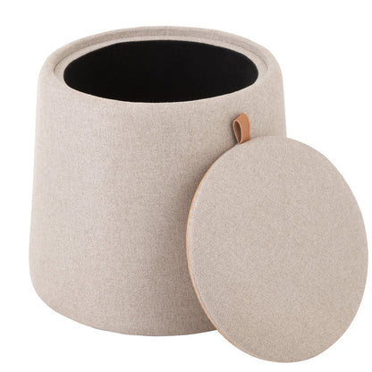 Poef/Bijzettafel Rond Textiel/Hout Beige - Poef - J-Line - livinglovely.nl
