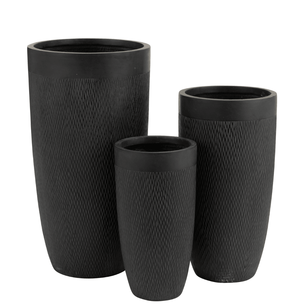 Potten Rond Hoog Klei Zwart Set van 3 - Pot - J-Line - livinglovely.nl