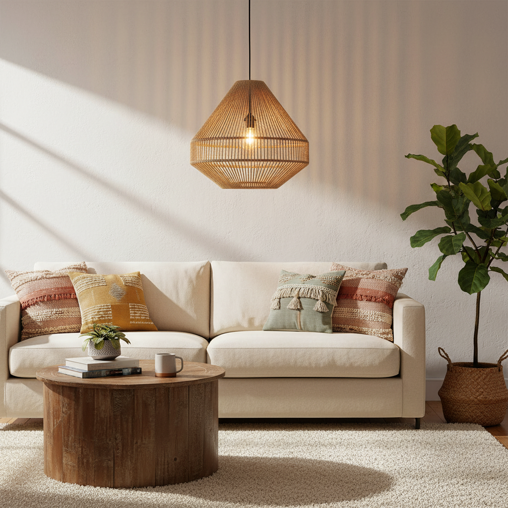 Linea Diamond Pendant Light Natural Rope Medium Ø44cm Raw Materials