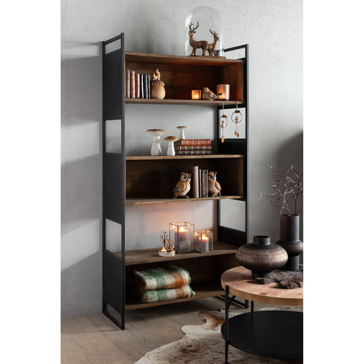 Rustic Recycled Wood Shelf Black/Natural Small J-Line