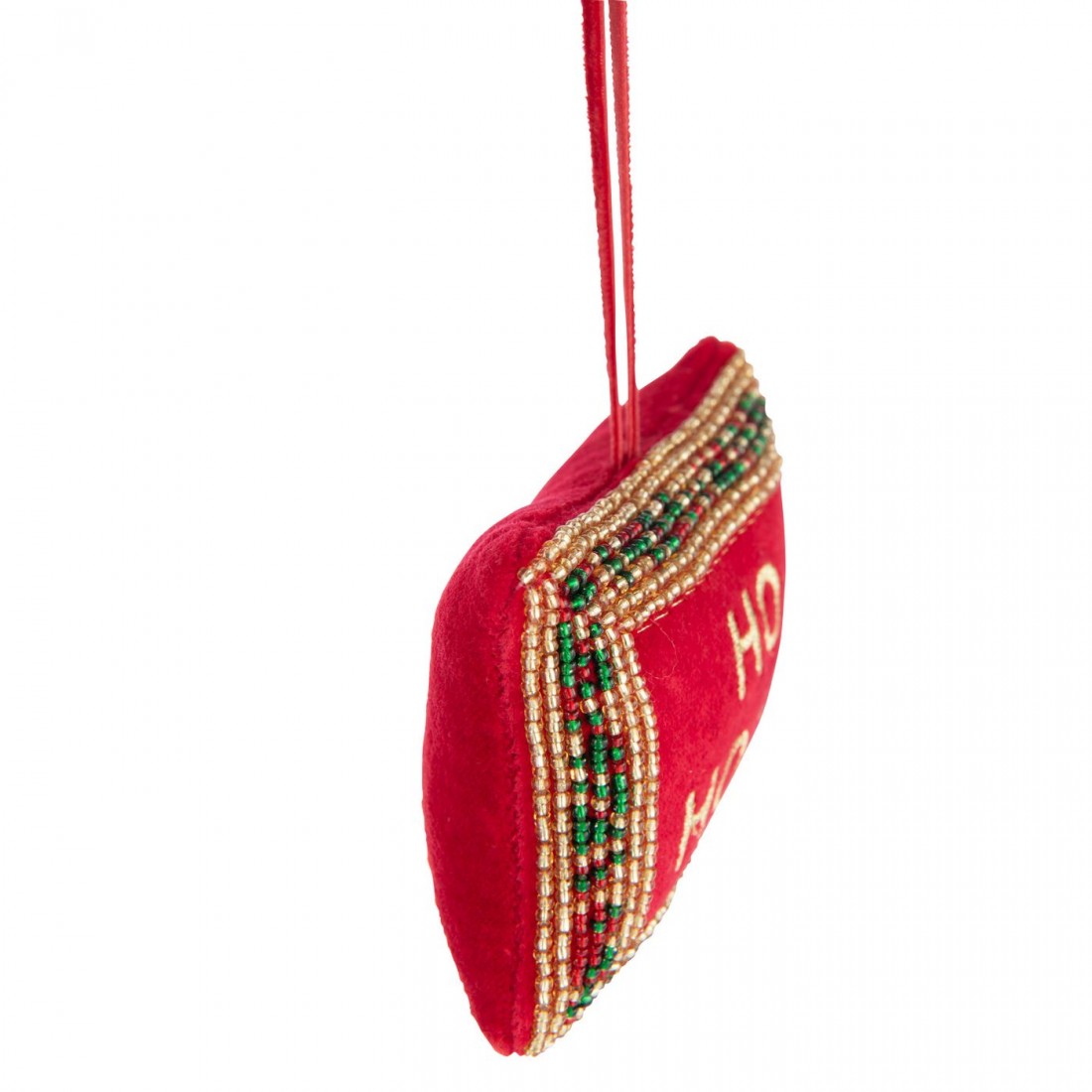 Christmas Quote Ornament Beads/Velvet Christmas Red/Gold-Colored Set of 4 J-Line