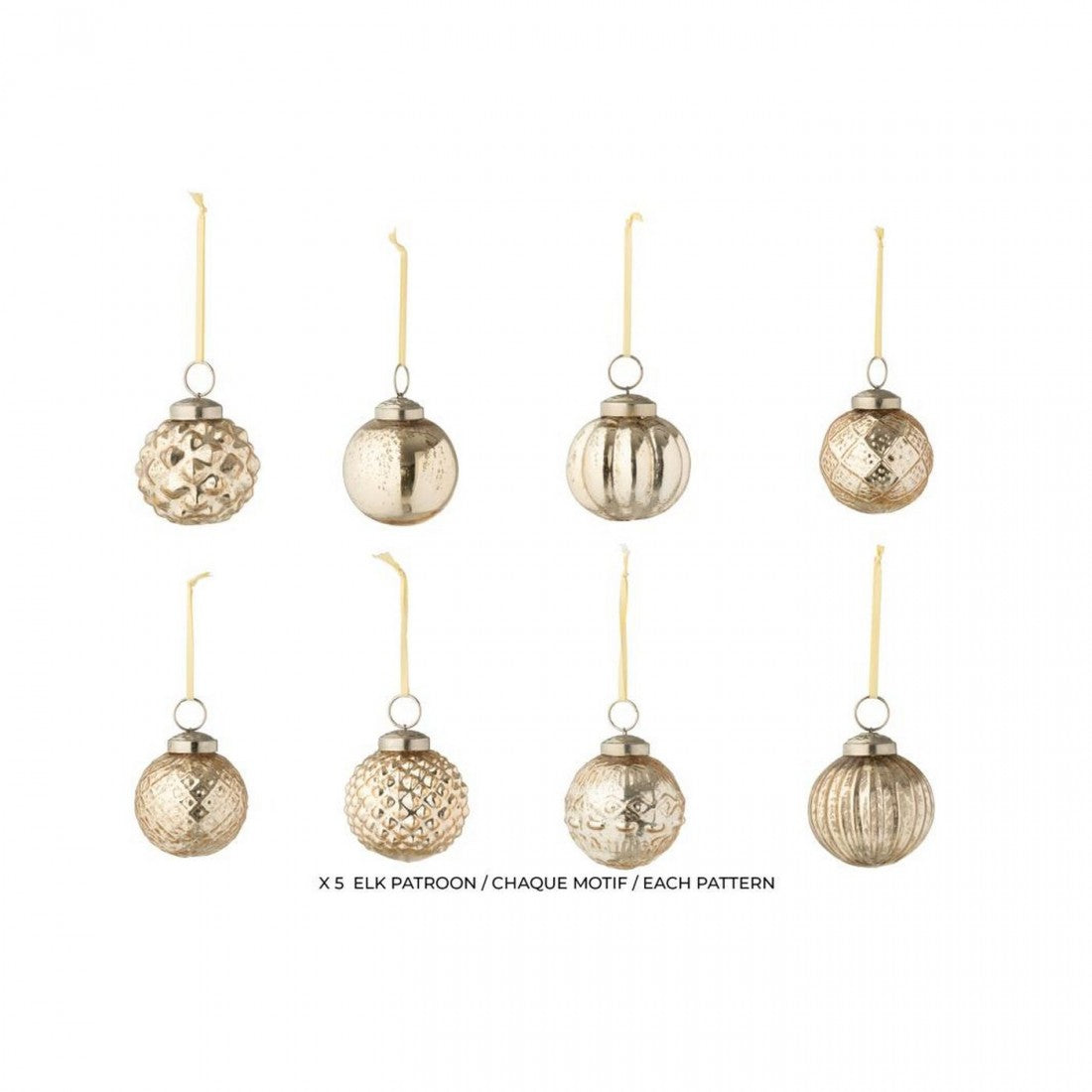 Box Of 40 Christmas Baubles 8 Patterns Glass Gold-Colored J-Line