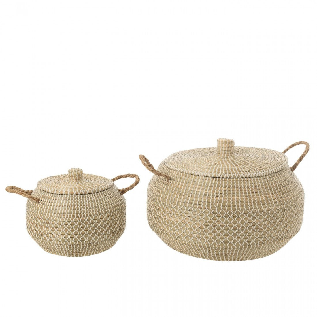 Basket Handle + Seagrass Lid Natural/White Set of 2 J-Line