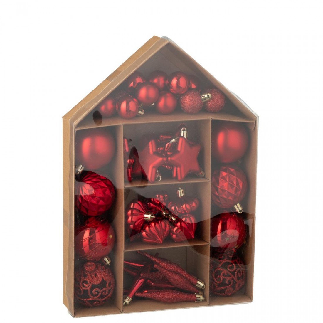 Box Of 50 Plastic Christmas Baubles Christmas Red J-Line