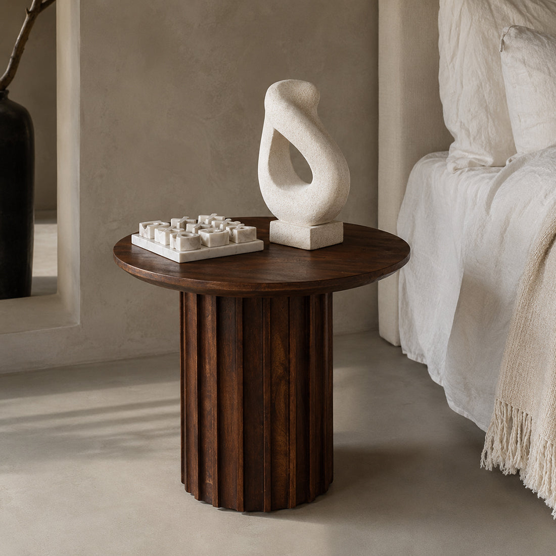 Side table Bullnose Reversed Fluted Brown Ø55cm Raw Materials