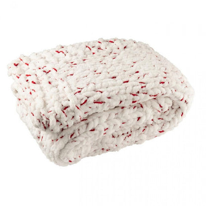 Blanket Gebreeën Polyester White/Christmas Red J-Line