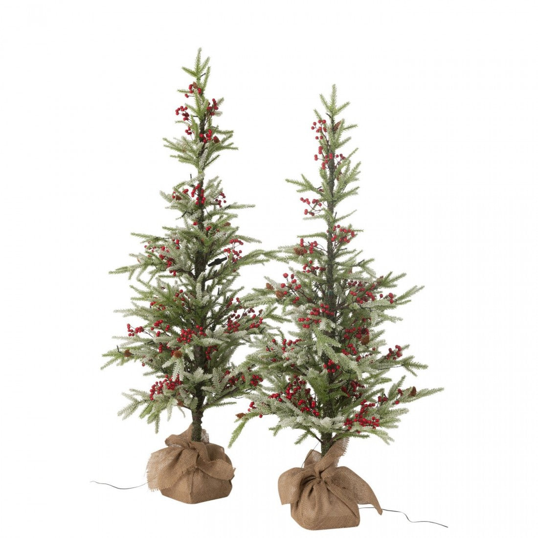 Christmas Tree + Jute Sack + LED Plastic Snow Green/Red Large H150cm J-Line