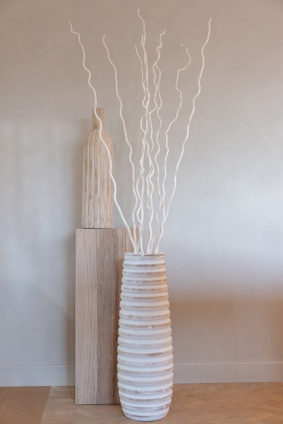 Set of 2 Paulownia Wood Vases White J-Line