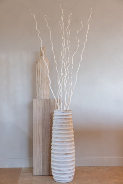 Set of 2 Paulownia Wood Vases White J-Line