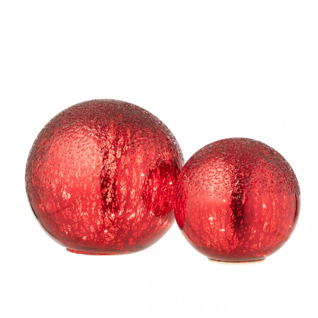 J-Line Set of 2 Crackle Glass LED Baubles, Christmas Red
