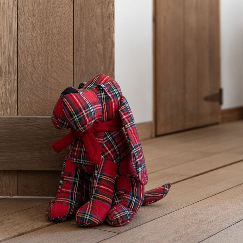 Dog Door Stopper Checked Polyester Christmas Red/Dark Green set of 2 J-Line
