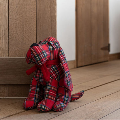 Dog Door Stopper Checked Polyester Christmas Red/Dark Green set of 2 J-Line