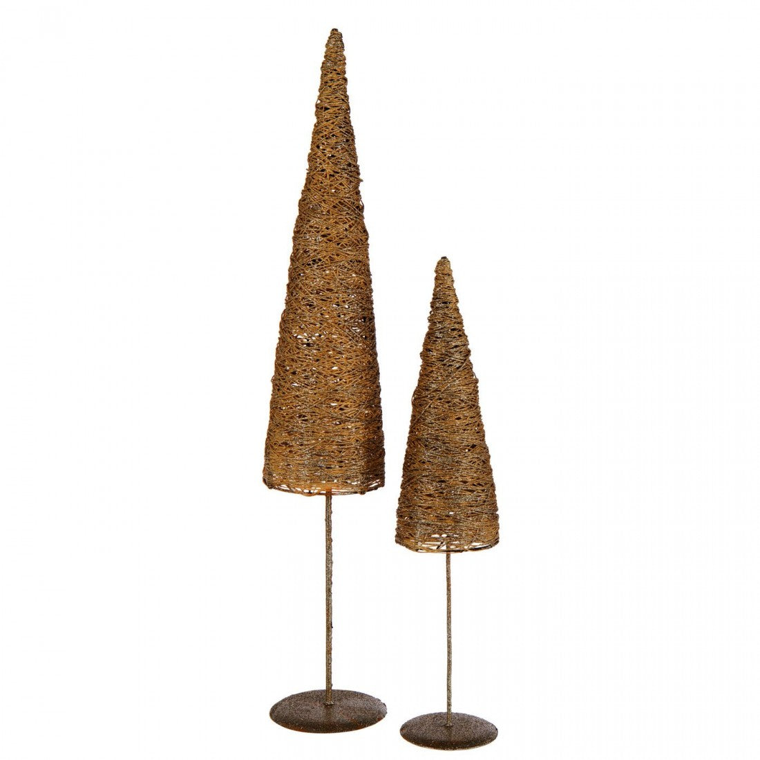Christmas Tree on Stand Metal/Paper Gold-Colored Set of 2 J-Line