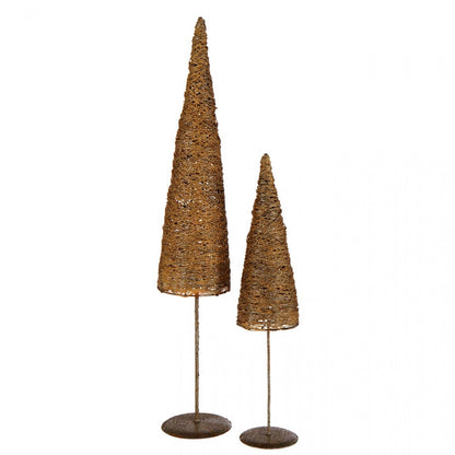 Christmas Tree on Stand Metal/Paper Gold-Colored Set of 2 J-Line