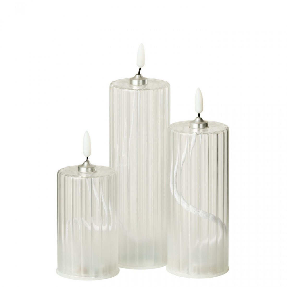 LED Candle Striped Glass Transparent Set of 3 J-Line