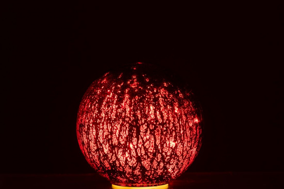 J-Line Set of 2 Crackle Glass LED Baubles, Christmas Red