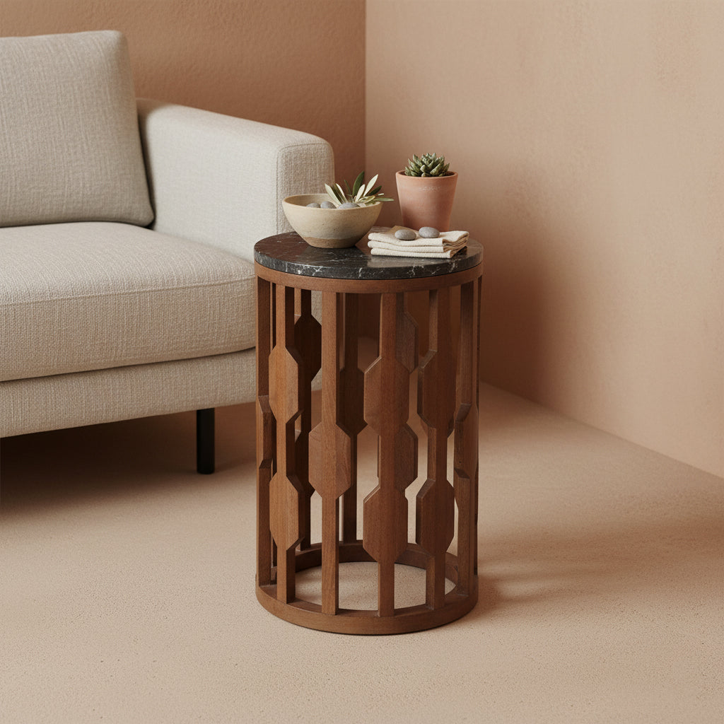 Side table Lampung Black Marble Ø40x50 cm Raw Materials