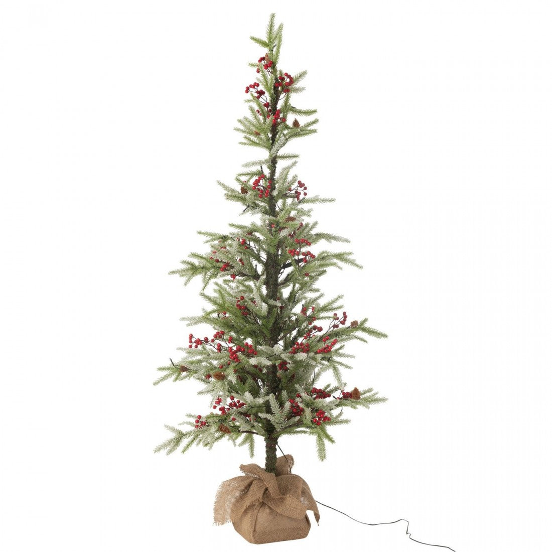 Christmas Tree + Jute Sack + LED Plastic Snow Green/Red Large H150cm J-Line
