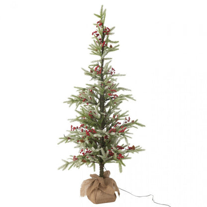 Christmas Tree + Jute Sack + LED Plastic Snow Green/Red Large H150cm J-Line