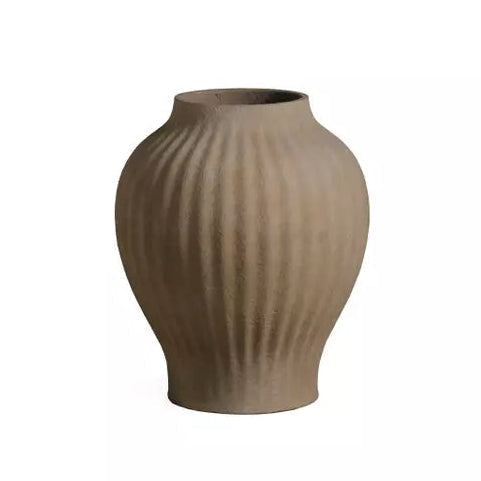 Beautii Fiber Cement Pot Brown Ribbed Small PTMD