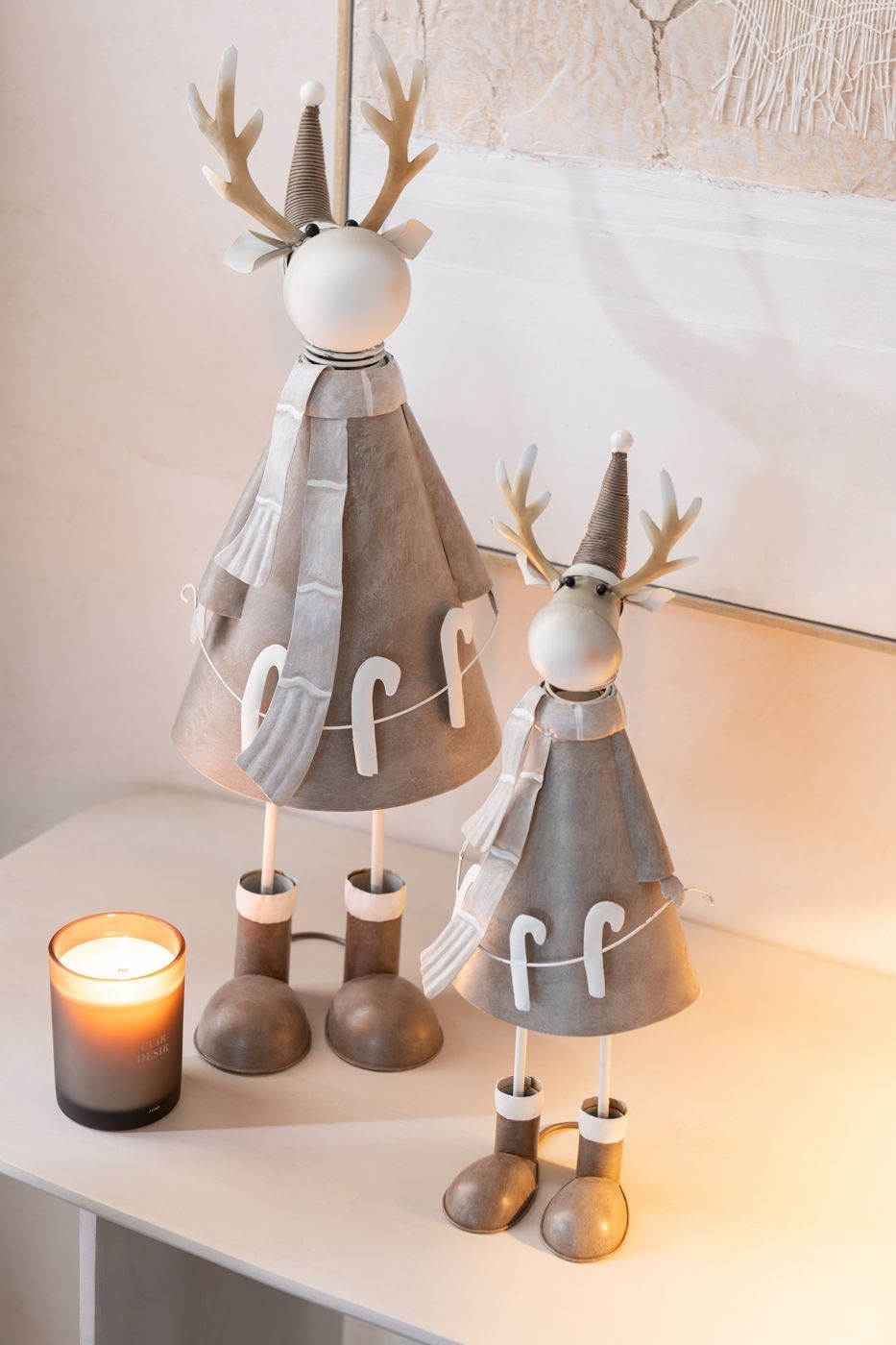 Reindeer Candy Cane Metal Beige/Grey Set of 2 J-Line