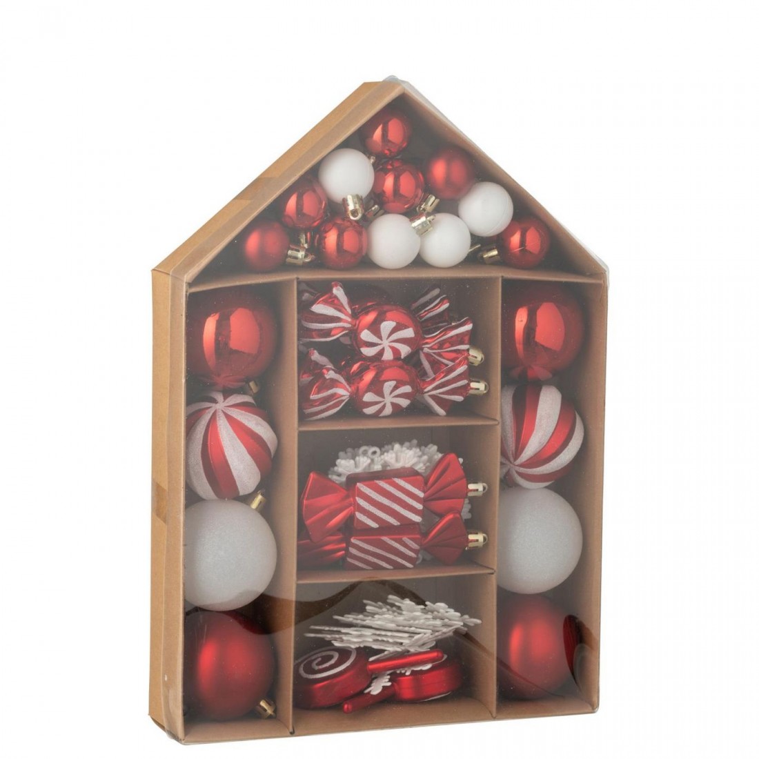 Box Of 59 Plastic Christmas Baubles Christmas Red/White J-Line
