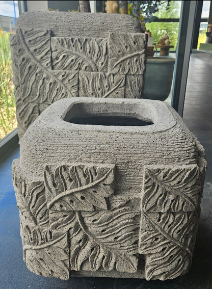 Flower pot Blayd Grey Cement Palm leaf Square Large PTMD