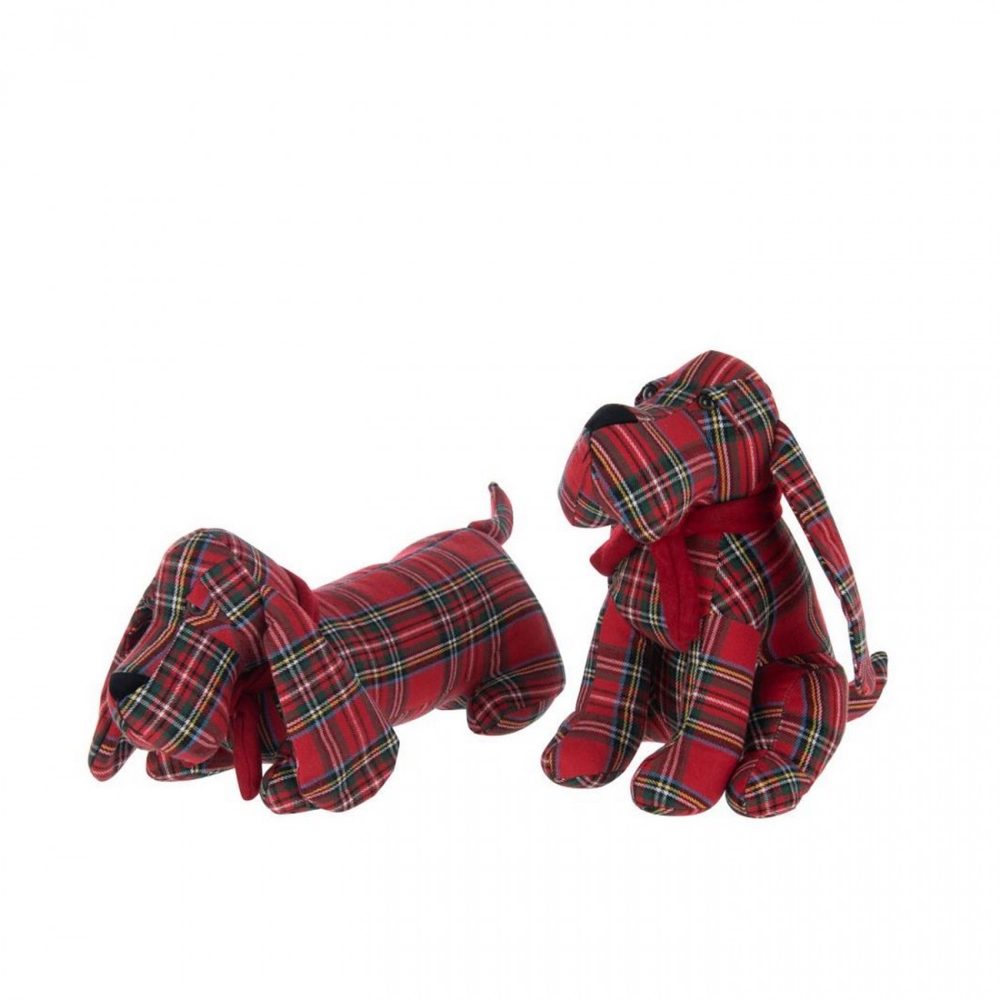 Dog Door Stopper Checked Polyester Christmas Red/Dark Green set of 2 J-Line