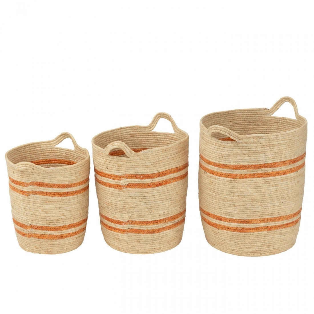 Set of 3 Striped Baskets + Handle Natural/Orange Maize J-Line