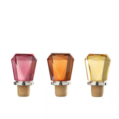 J-Line Geometric Glass Bottle Stopper Set of 3, Yellow/Orange