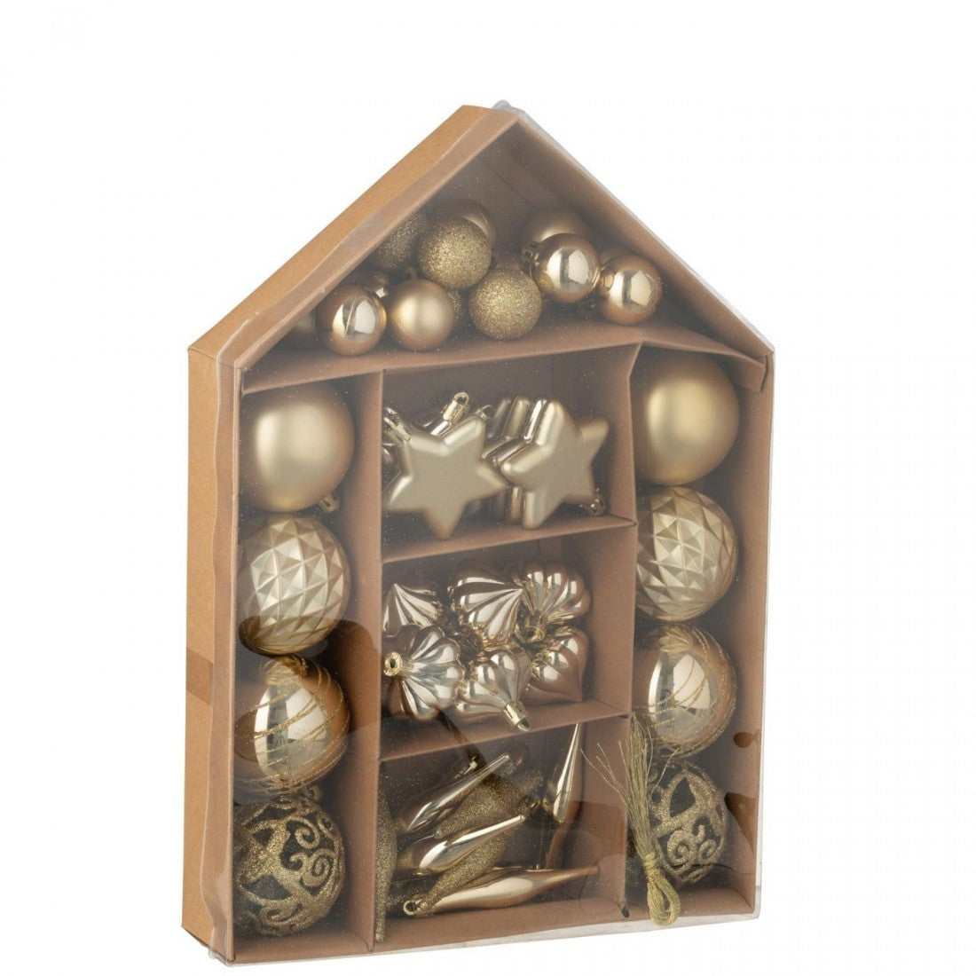 Box Of 50 Plastic Gold-Colored Christmas Baubles J-Line