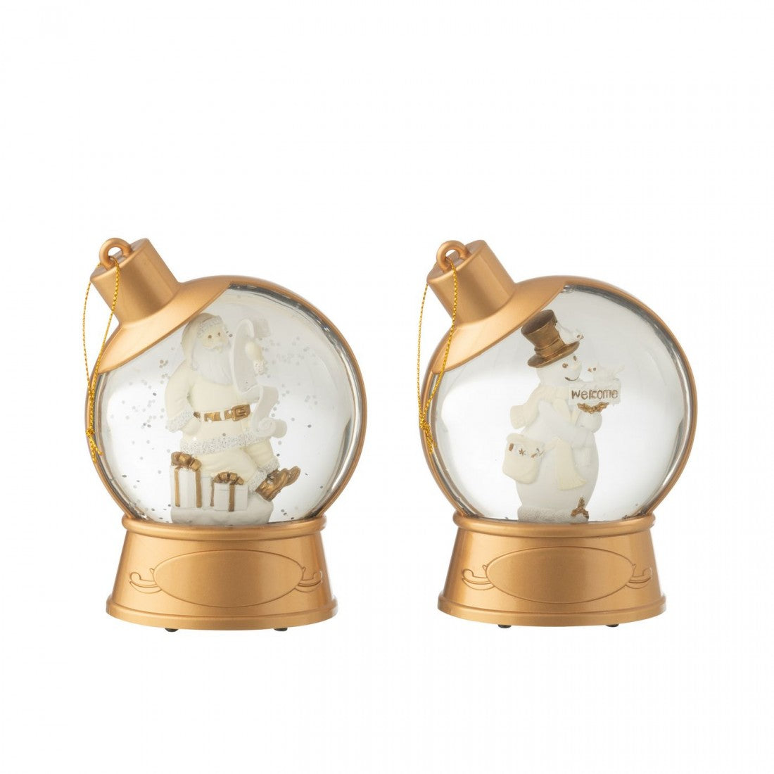 J-line Set of 2 White Plastic Water Ornaments: Snowman + Santa Claus