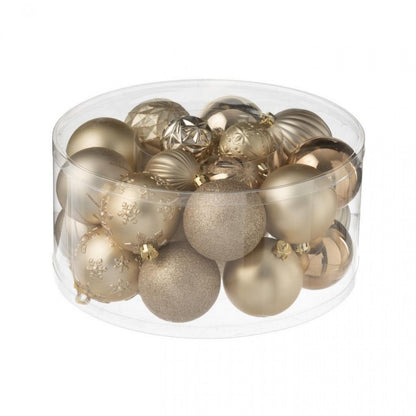 Box Of 30 Plastic Christmas Baubles Beige/Ecru J-Line